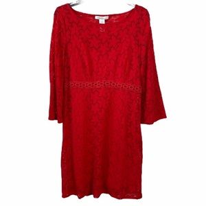 Laundry By Design Red Lace Floral Overlay Dress